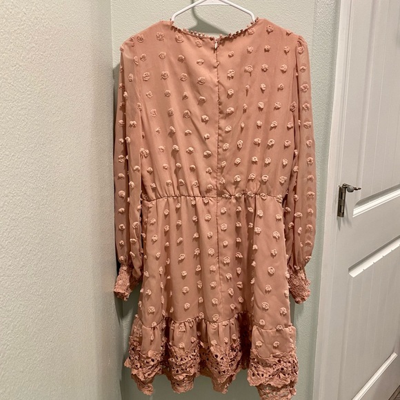 🌴HP🌴 Simplee Vintage Dusty Pink Swiss Dots Guipure Lace Dress - Picture 6 of 12